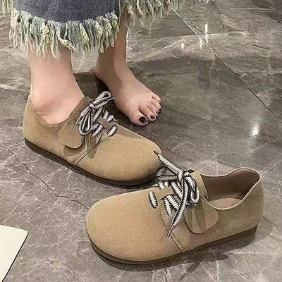Modne Retro Sznurowane Płaskie Mokasyny Damskie z Imitacji Zamszu Buty Łódkowe Casualowe Do Chodzenia Wsuwane Mokasyny Damskie Wygodne Tabi Okrągły Nosek Espadryle