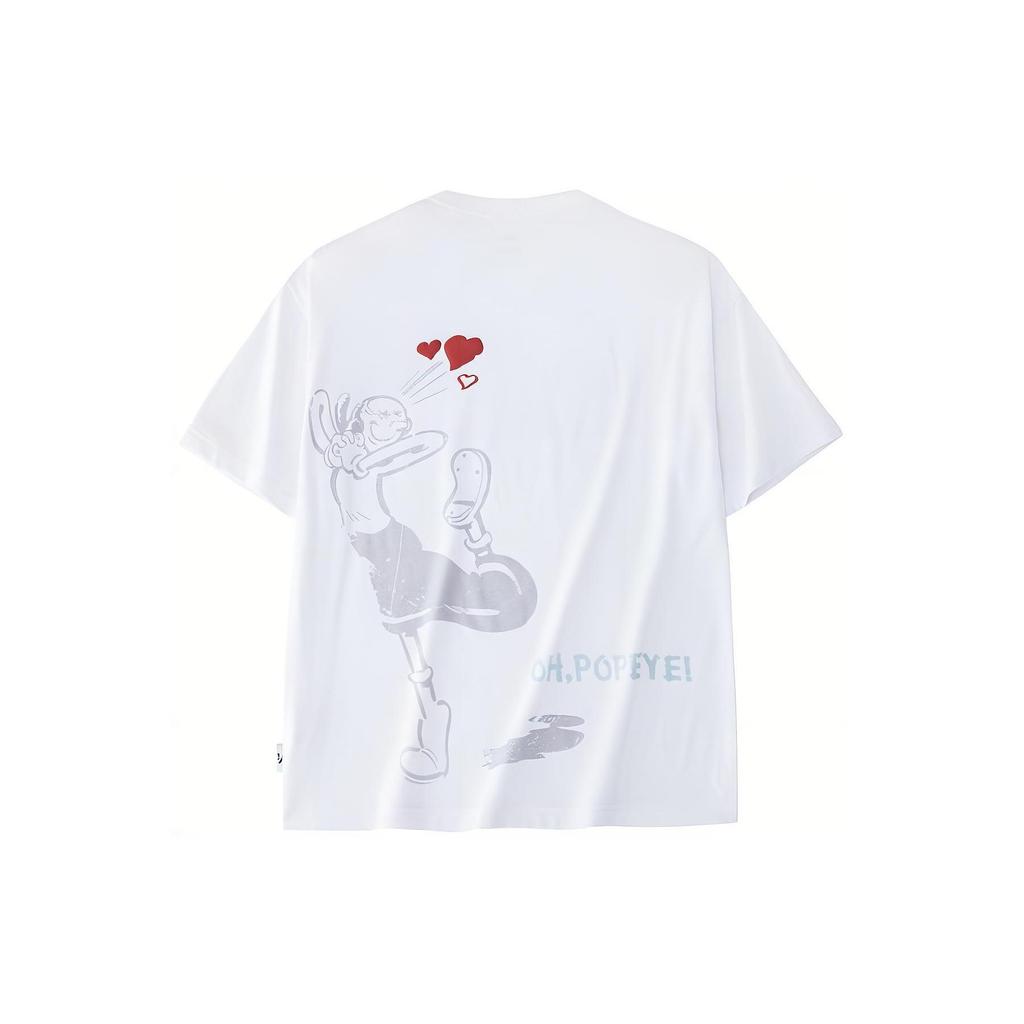Anta X Popeye Cartoon Letter Round Neck Loose Short Sleeve T-Shirt Men Tops Pure-White 152428150-1