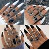 New Retro Black Gemstone Set Nine-piece Ring, Geometric Snake Crown Leaf Ring Set