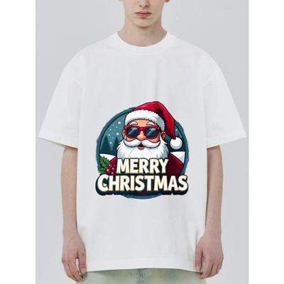 Christmas T-Shirt Black Santa Claus with Sunglasses and Merry Christmas Text Holiday Party Wear