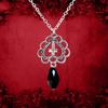 Gothic Ancient Silver Hollowed-out Heart-shaped Central Cross Red Black Crystal Pendant Necklace Earrings Set for Woman Jewelry