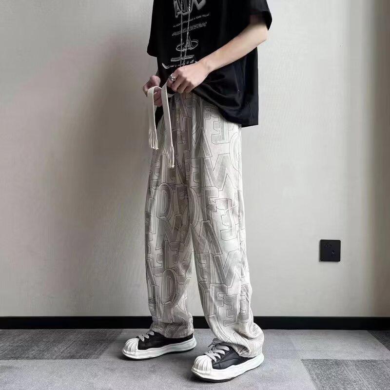 High Street Corduroy Casual Pants Men's Letters Printed Retro Fashion Trend Loose Straight Pants