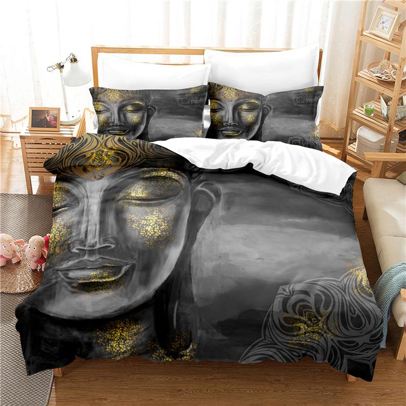 Buddha statue bed linen set duvet cover 3D bed linen digital printing bed bed linen queen size bed linen set fashion design