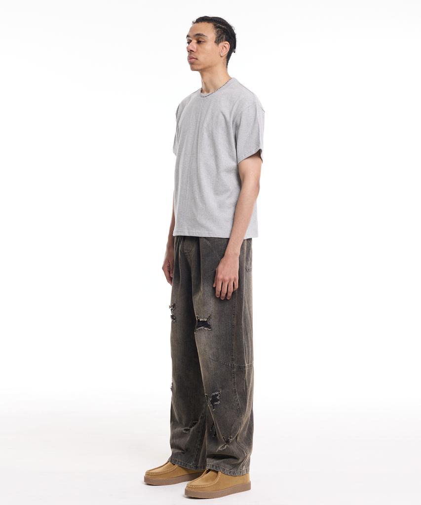 CREAM SODA LAB Men'S Standard Fit Cropped Short Sleeve Tee Gray