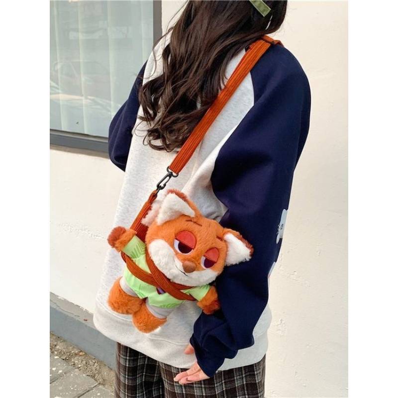 Zootopia Judy Hopps Nick Wilde Cartoon Plush Shoulder Bag For Girls With Adjustable Strap And Storage Space