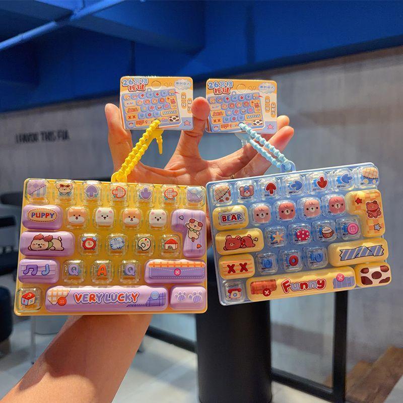 Candy Color 26 Keys Keycap Clicker Keychain Mini Stress Relief Fidget Toy Lovely Bag Pendant for Kids Birthday Gift