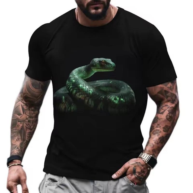 Summer Fashion Personality Animal Snake Print T-shirt Hip Hop Trend Street Clothing 3d Printed O Collar Short Sleeve T-shirt
