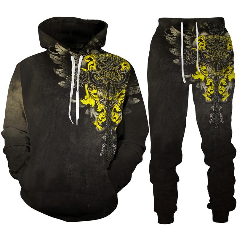 Gothic Skull Tattoo 3D Printed Hoodie/Tracksuit Fashion Men's Motorcycle Biker Sportswear Set Cool Graphic Sweatshirt+Pants Suit