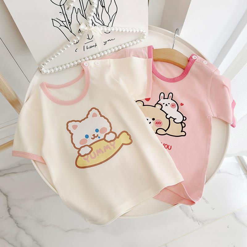 Pure Cotton Short-sleeved T-shirt for Baby Girl Summer Thin Half-sleeved Top for Small and Medium-sized Children 0-5 Years Old Summer Wear