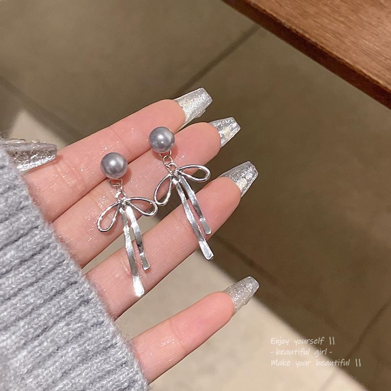 "925 Silver Long Tassel Zircon Bow Earrings for Women - Light Luxury & Versatile Design"