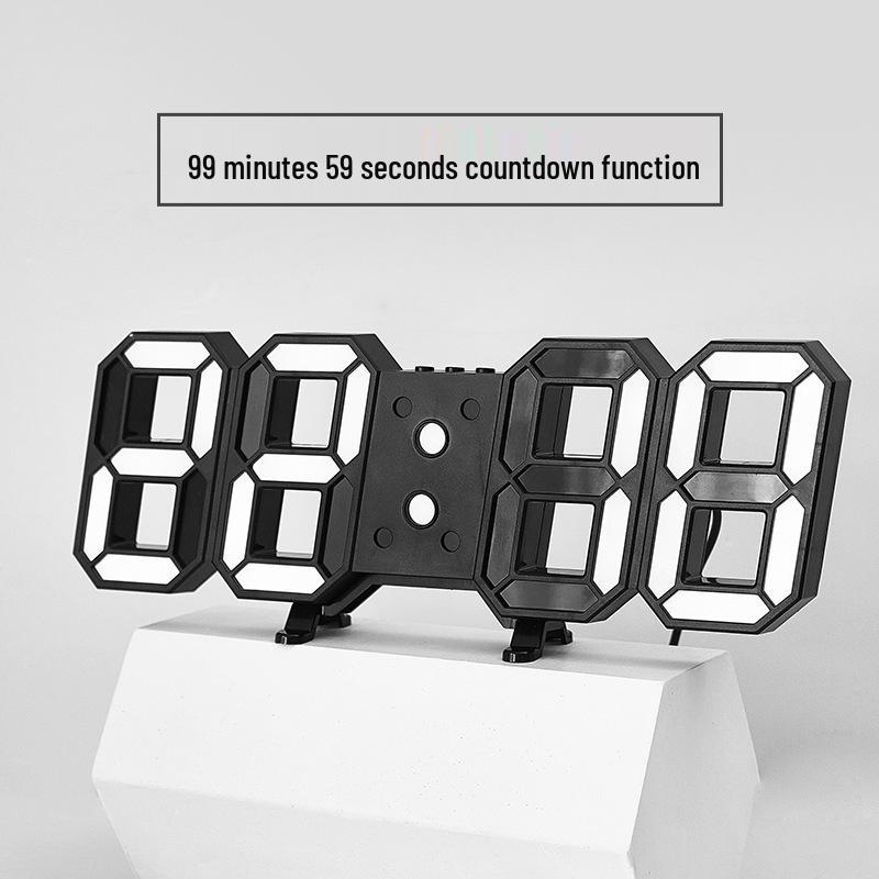 Large 3D LED Wall Clock with Remote Control, Black Face, Hangable/Standalone, Korean Style