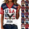 Women's Casual Short Sleeve V Neck Pullover Top Soccer Print USA Graphic Tee Lightweight Comfortable Fit