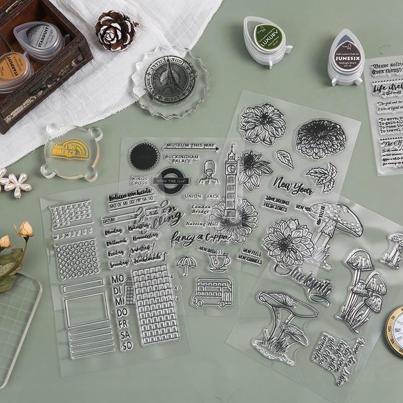 Sello Vintage de silicona transparente, sello de construcción de palabras inglesas de frutas florales para bricolaje, álbum de recortes decorativo, diario para estudiantes
