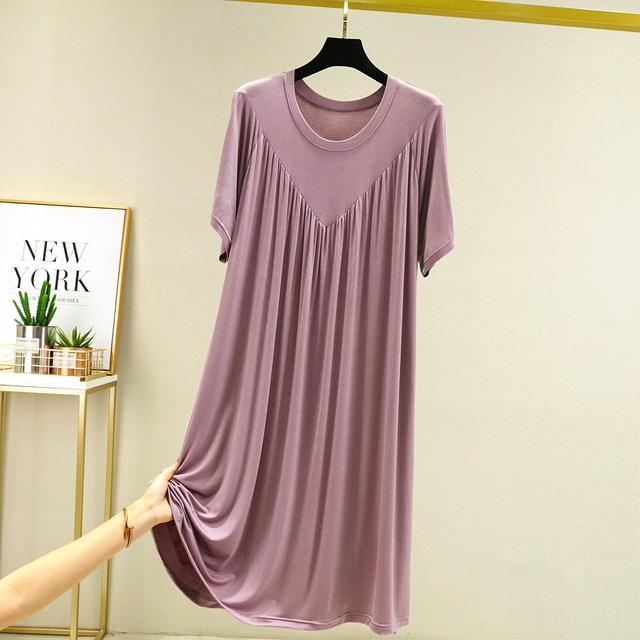 Super Soft Comfortable Short Sleeve Loose Pajama Dress Female Korean Loose V-Shaped Long Nightdress Modal Bottoming Night Shirt