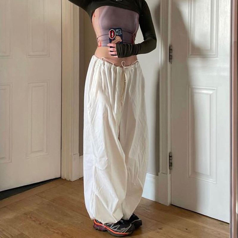 New Loose Streetwear Casual Baggy Joggers Pants Wide Leg Drawstring Low Waist Cargo Sweatpants Womens Hippie Trousers 704