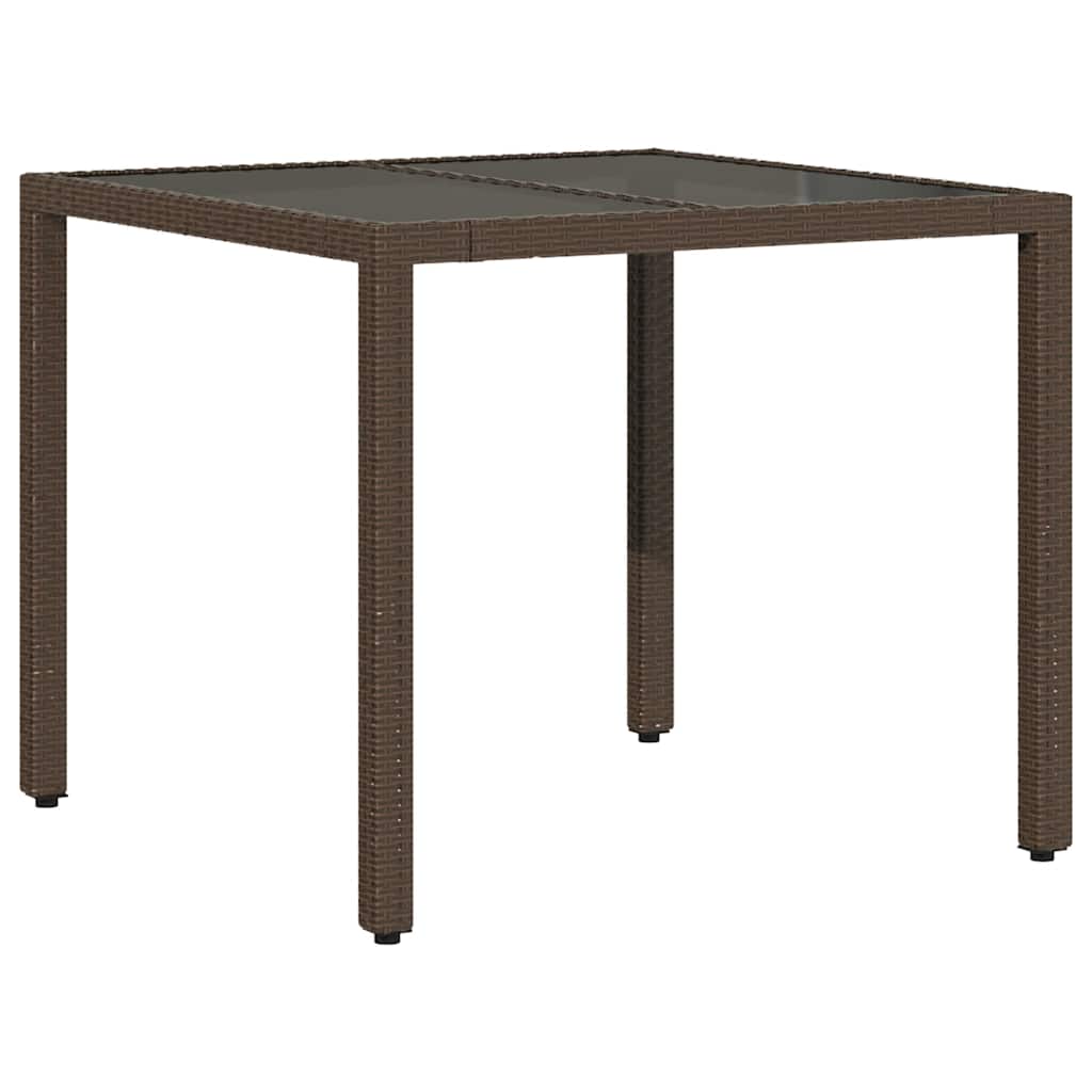 Garden Table with Glass Top Brown 90 x 90 x 75 cm Poly Rattan