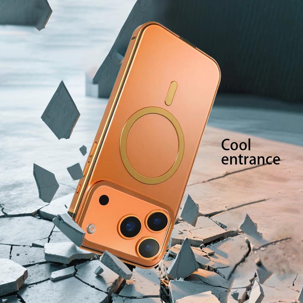 Magnetic Original Phone Case For iPhone 17 Pro Max 17Pro 16 15 Pro Max High End Metal Frame Anti Drop Protective Cover