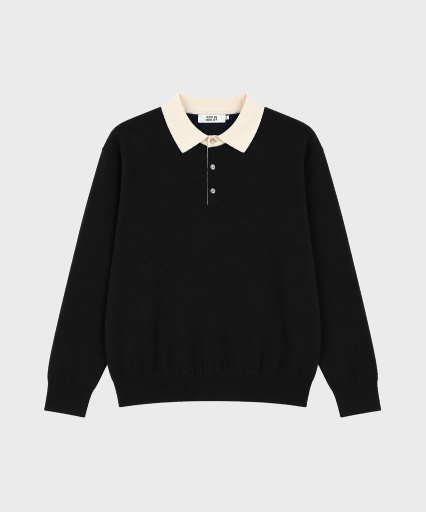 WORK ON BODY OFF Par Semi-Overfit Two-Tone Collar Knit [Black]