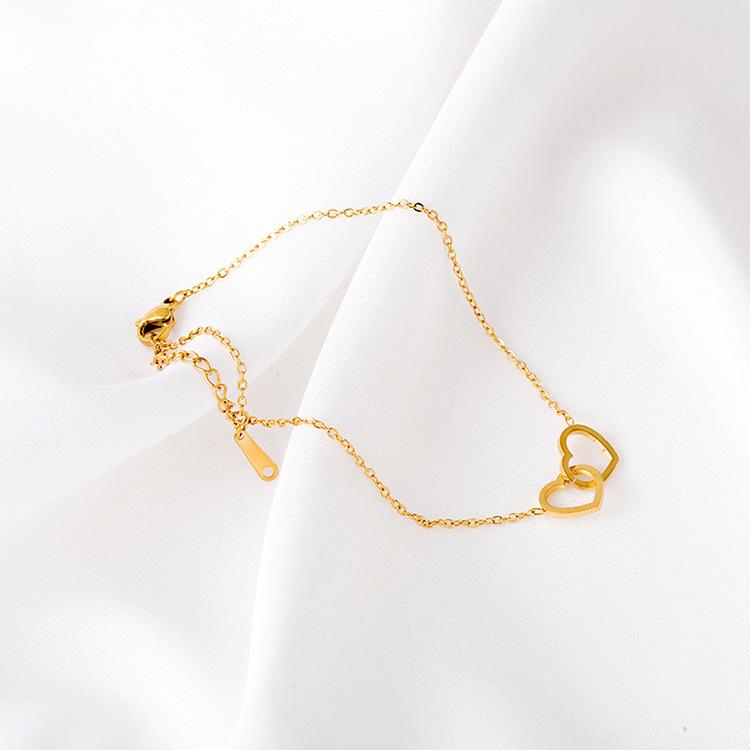 Halskette aus Titanstahl mit Doppelring und koreanischer Liebeskette aus 18 Karat Gold – einfache, luxuriöse Schlüsselbeinkette für Damen