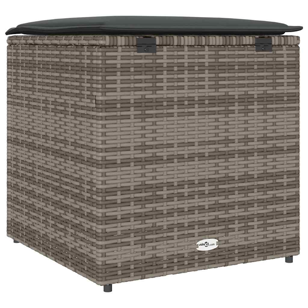 Storage Box with Cushions Gray 50 X 50 X 50 Cm Poly Rattan