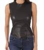 Handmade Lambskin Leather Women Top Black  Sleeveless Party Wear Stylish Casual