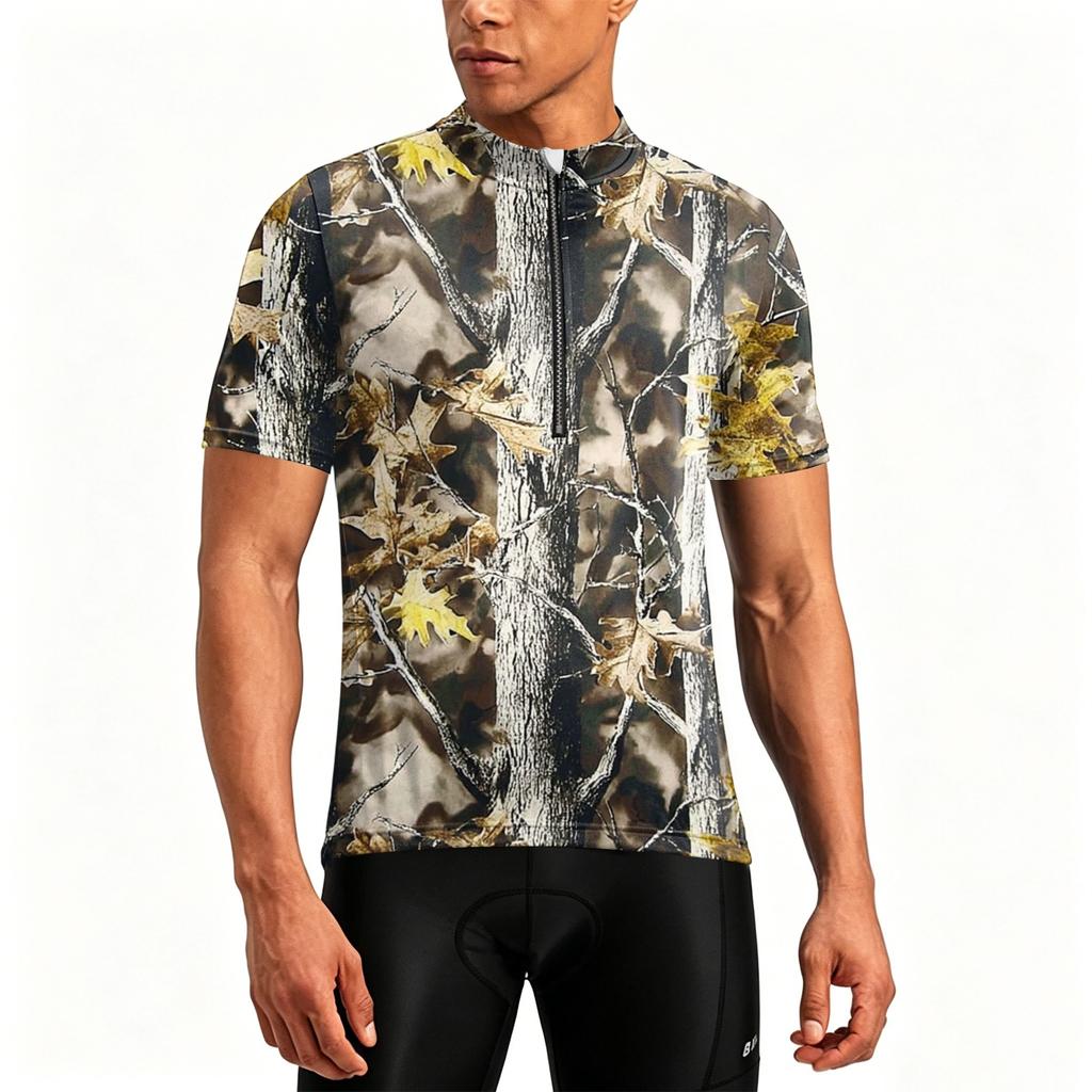 Men's Short Sleeve Cycling , Round Neck Zipper, Quick Dry Breathable, Printed Design for Road Bike