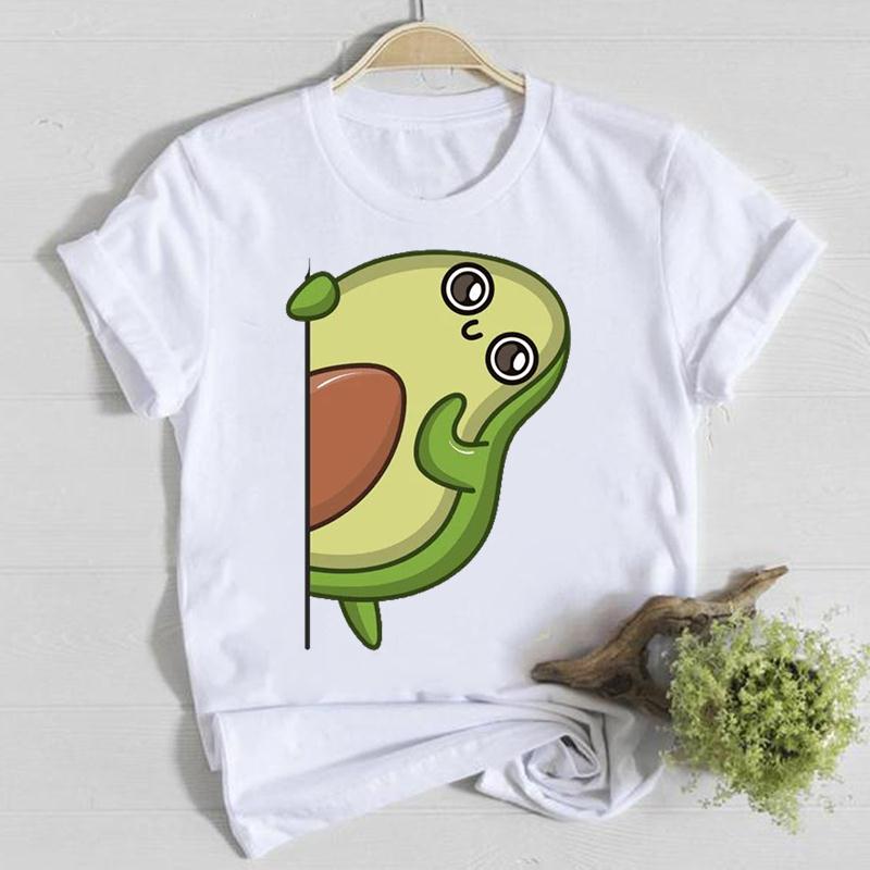 Zomer Ronde Hals Schattig Avocado Patroon Bedrukte Top Modieuze Casual Puur Katoen Korte Mouw Dames T-shirts