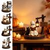 Rustic Halloween Decor Ghost Figurine Vintage Cozy Reading Book/Walking Dog Statue with Lantern Fall Home Accents Light Up Spooky Resin Tabletop