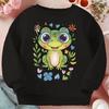 Kids Crewneck Sweatshirt, Cute Green Frog Floral Heart Print Long Sleeve Casual Top for Spring Autumn