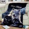 1PC Custom Name Wolf Family Night Sky Flannel Blanket Versatile, All-season Throw Suitable for the Living Room, Bedroom, Camping, Travel, and Gift