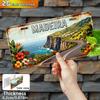 D Flat Vintage MADEIRA Coastal Mountain Landscape Aluminum Tin Painting License Plate Shape Portuguese Island Tropical Flowe