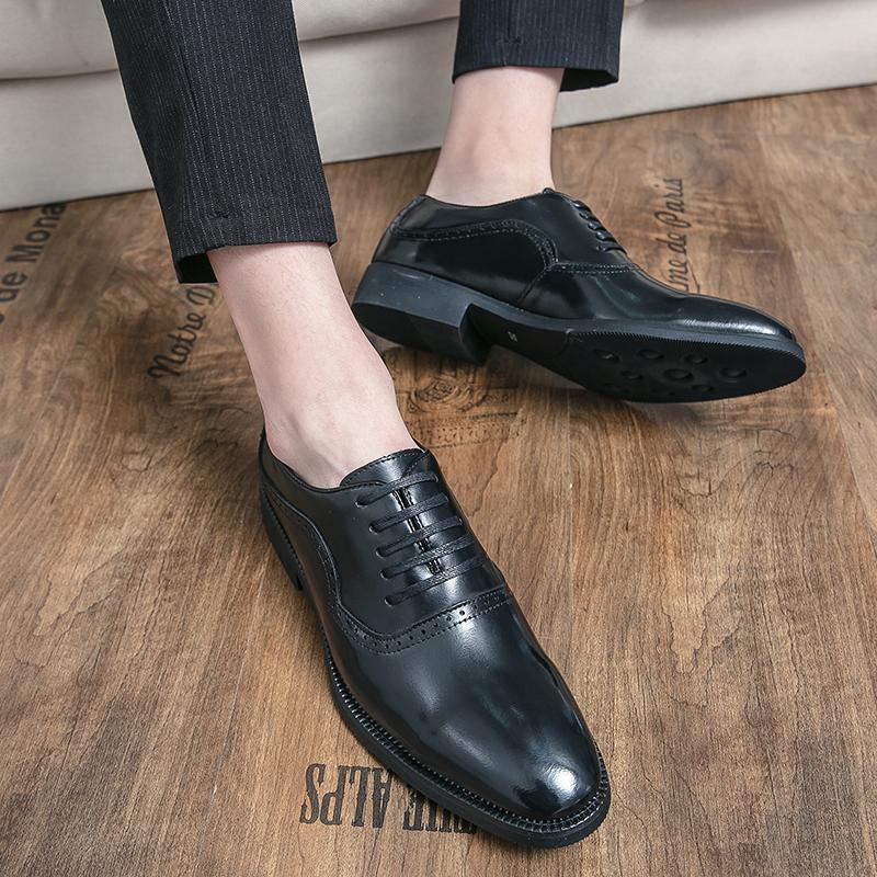 Oxford Shoes Men Lace Up Popular Patent Leather White Sole Men Lace Up Business Suit Block Carved Leather Shoes Big Size 48