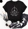 T-shirt Amoureux de la Musique Faites de la Musique Pas la Guerre Signe de Paix Batteur T-shirt Anti-Guerre Unisexe