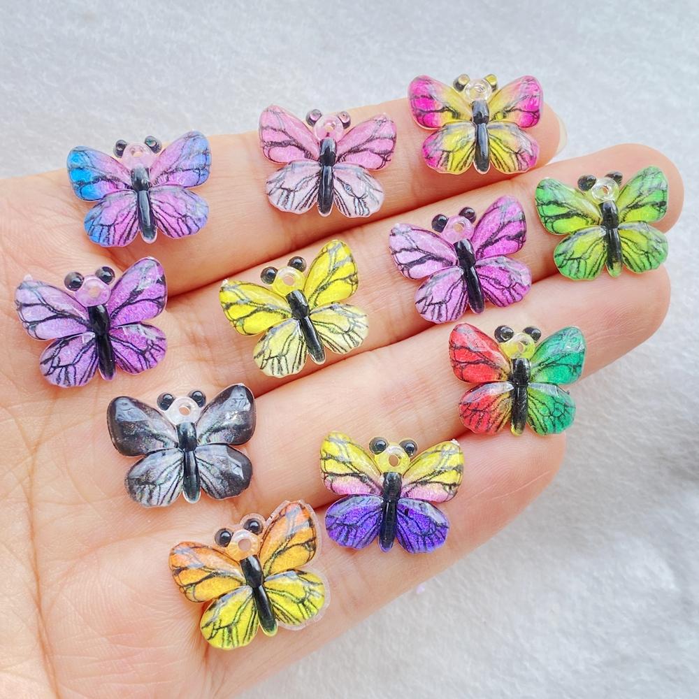 20 st Söta färgglada glänsande fjärilar med ett hål Platt baksida Harts Scrapbooking DIY Smycken Hårnål Hantverk Dekoration Tillbehör