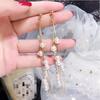 Silver Needle Korean Lady Sweet Imitation Pearl Tassel Long Earrings For Women Earrings Crystal Earrings
