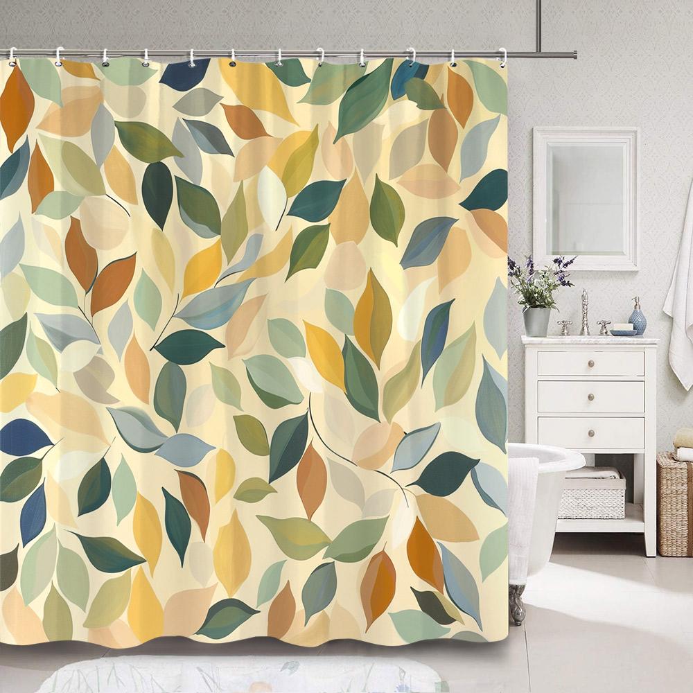 Moderne Einfache Bunte Blatt Duschvorhang Botanisches Muster Polyesterstoff Duschvorhänge Badezimmer Dekoration Mit Haken