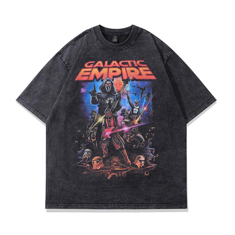 Europeisk, Amerikansk High Street Tvättad Retro Gammal Kortärmad T-shirt Par Animation Direkt Injektionstryck Lös Basplagg Skjorta Herr