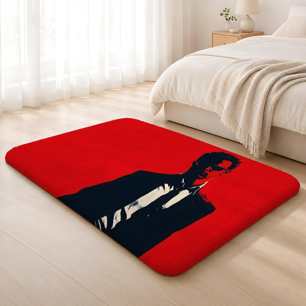 Classic Movie Fight Club Brad Pitt Boxing Film Floor Mat Machine Washable Soft Flannel Area Rug, Non-Slip Absorbent Floor Mat