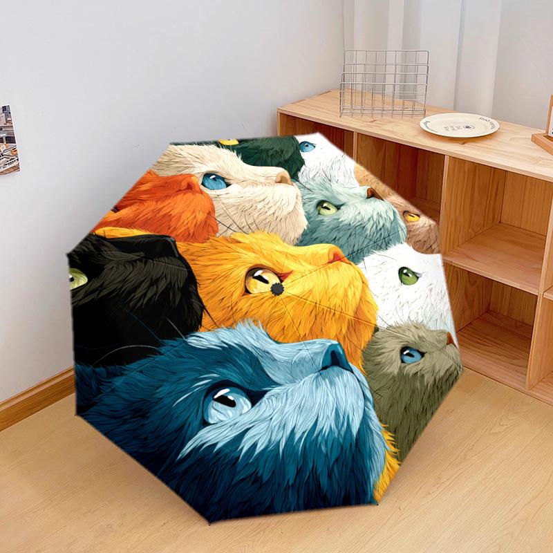 1 PC Automatic Folding Umbrella - Colorful Cats Pattern, Portable & Foldable Design with 8 Ribs, Christmas Birthday Gifts
