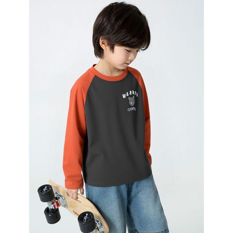 Children's Clothing Autumn New Style Raglan Sleeve Long-Sleeved T-Shirt for Older Children, Korean Style Cartoon Print Base Shirt for Boys and Girls
