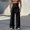 Spring Men Zip-Up High Waist Solid Color Wide Legs Pants Long Trousers