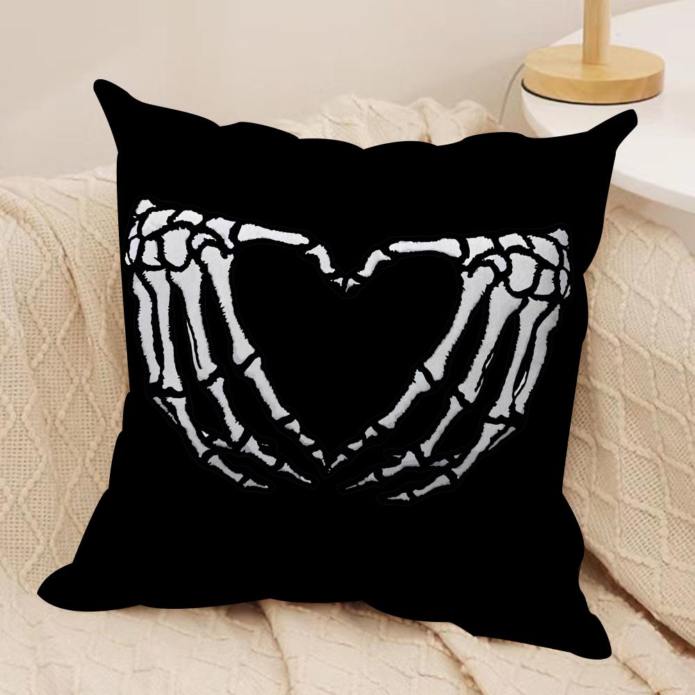 Cool Skull Heart Cushion Cover Silky Short Plush Double-Sided Printed Pillow Case For Sofa All Seasons Home Decor Gift