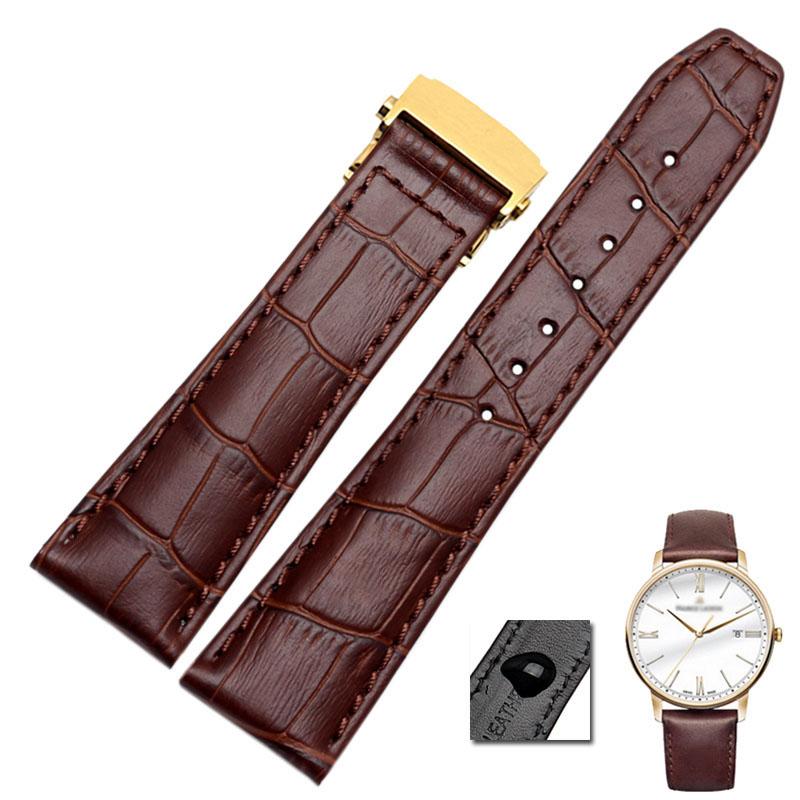 First Layer Calfskin Strap for MAURICE LACROIX Eliros Watchband Cow Genuine Leather Leather Bands 20mm 22mm with Folding Buckle