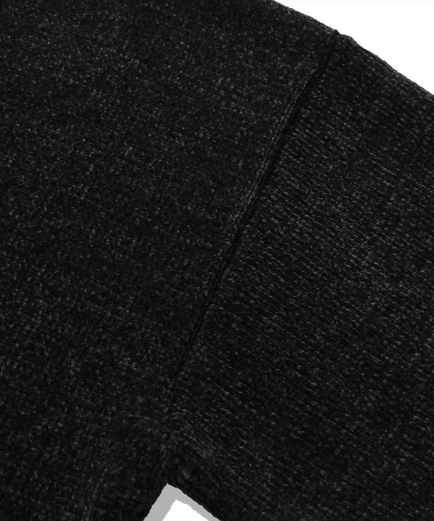 TRILLION Leather Patchwork Velvet Cardigan Knit_Black
