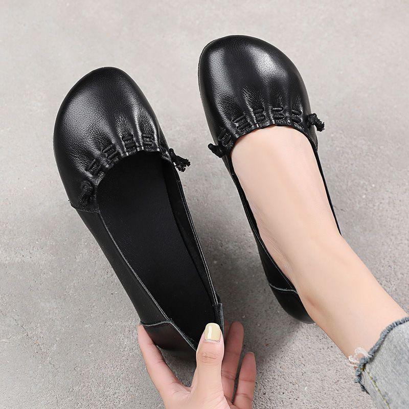 Single Shoe Women's Flat Bean Shoes Comfortable Tendon Soft Sole Spring and Summer Middle-aged and Elderly Mother Shoes