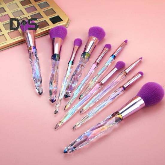 10 buc/set perie de machiaj cu mâner de cristal artificial fond de ten portabil multifuncțional pudră liberă fard de obraz fard de ochi fard pentru sprâncene set de perii cosmetice pentru buze
