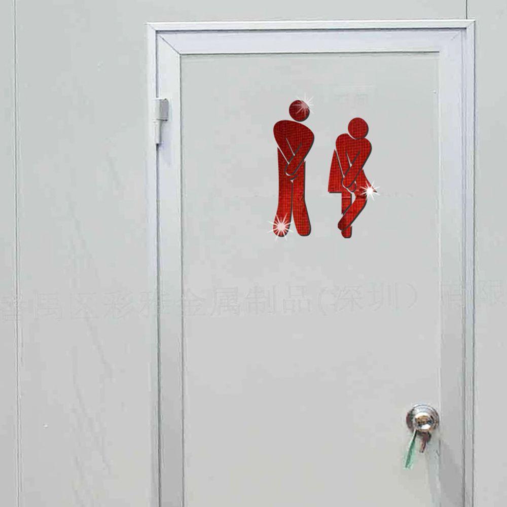 Bathroom Door WC Decoration Toilet Entrance Sign Mirror Surface Decal 3D Wall Stickers Woman & Man
