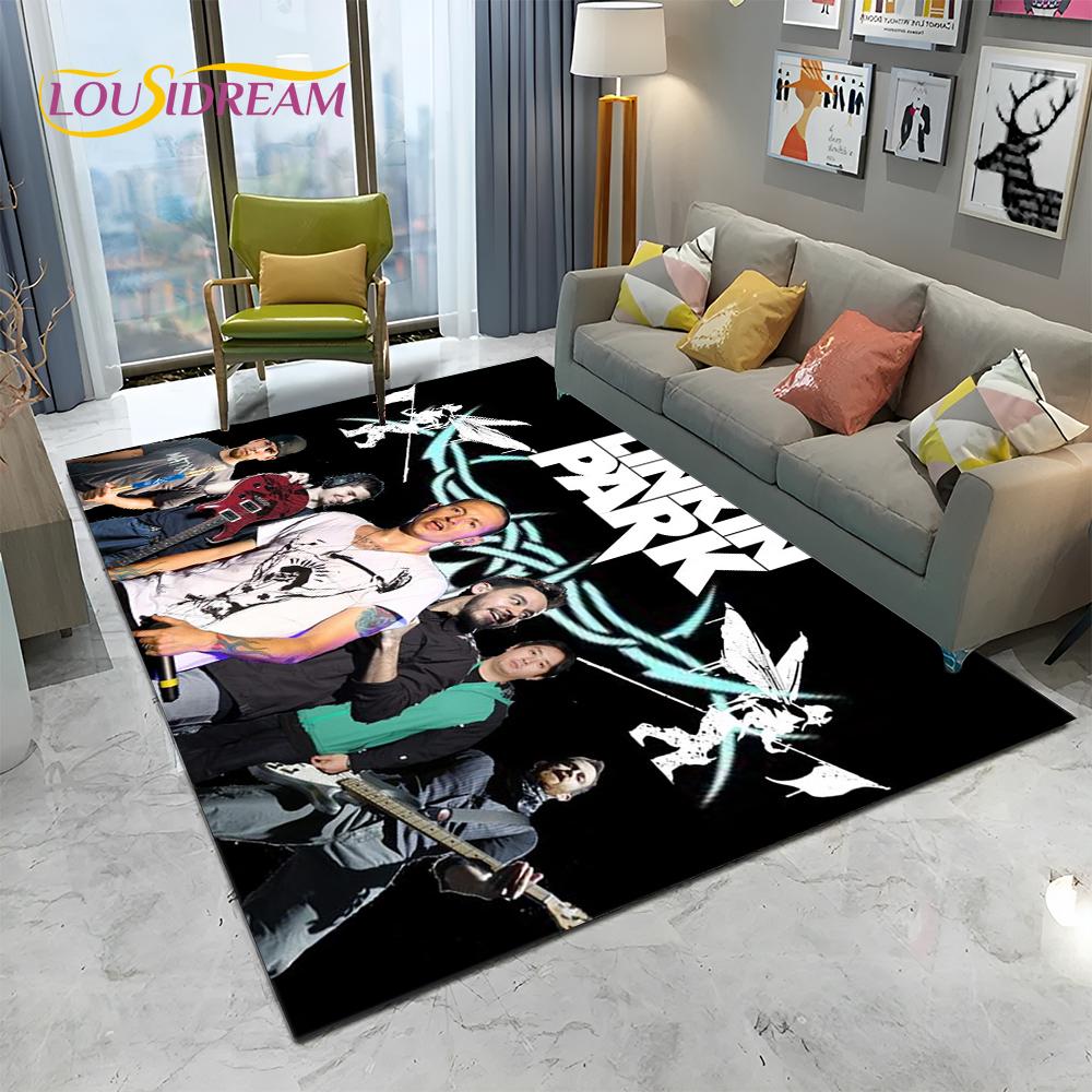 3D Retro Rocková Kapela L-Linkin Park Logo Kobercový Koberec pre Domácu Obývaciu Izbu Spálňu Pohovku Rohožka Dekorácia, Detská Plocha Koberec Protišmyková Podložka na Podlahu