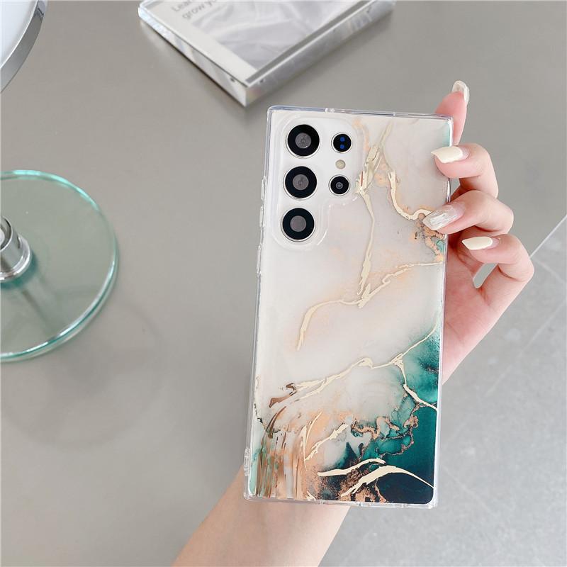 Applicable To Samsung S25ultra Mobile Phone Case Marble Pattern Bronzing S23 Electroplating Double-layer A54 Mobile Phone Case