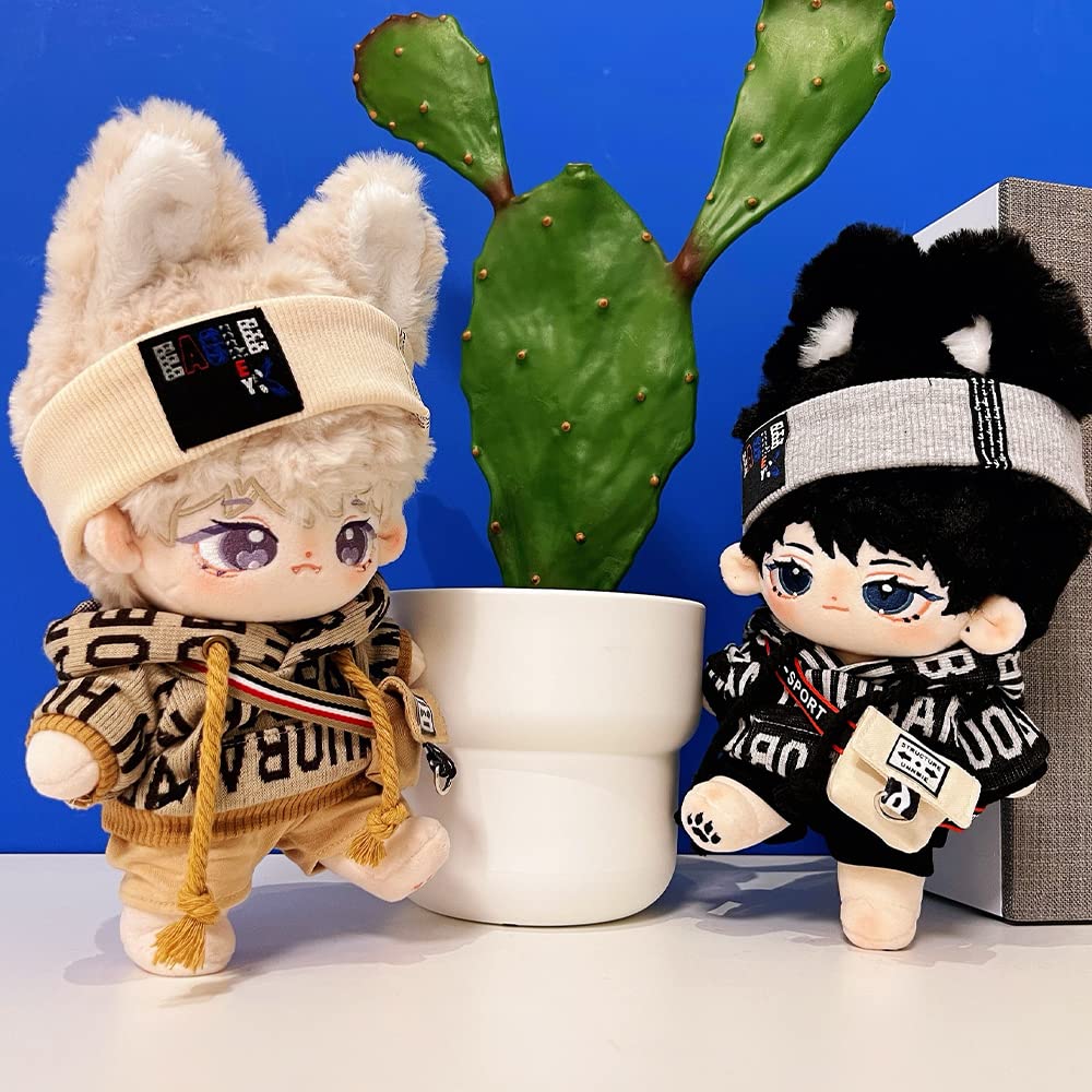 Niannyyhouse 20cm Plush Toy Clothes - Loose Hip Hop Set: Headband, Hoodie, Stretch Shorts, Backpack, Glasses, Leather Boots - Dress-up Cotton Doll